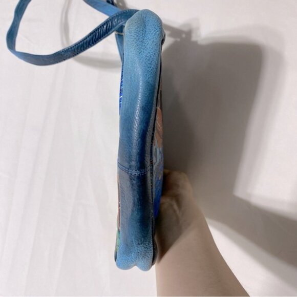 Vintage 90’s Biacci Hand Painted Peacock On Leather Crossbody Shoulder Bag Purse - Picture 6 of 16